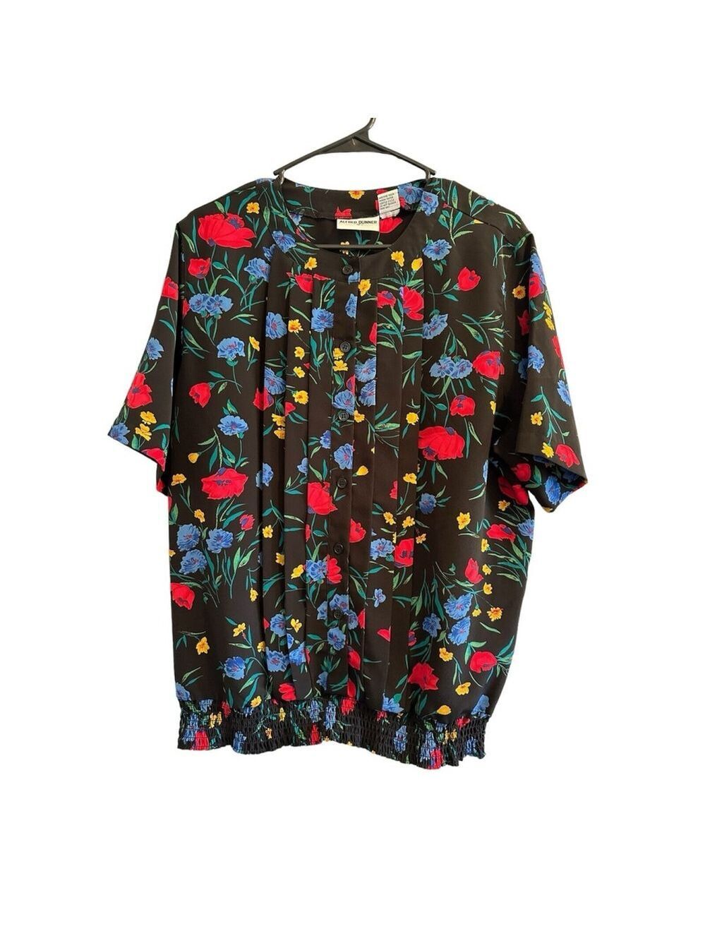 Alfred Dunner Floral Blouse Elastic Waist Womens 16 Multicolor Lightweight